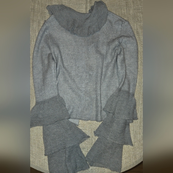 Zara Gray Ruffled Knit Cardigan - Picture 5 of 5